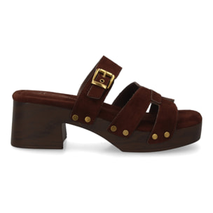 Sandalia pala mujer tacón ancho con tachuelas