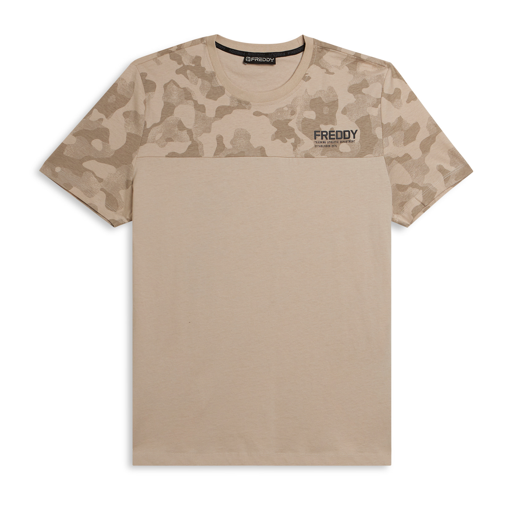 T-shirt camouflage con fondo tinta unita e logo cuore