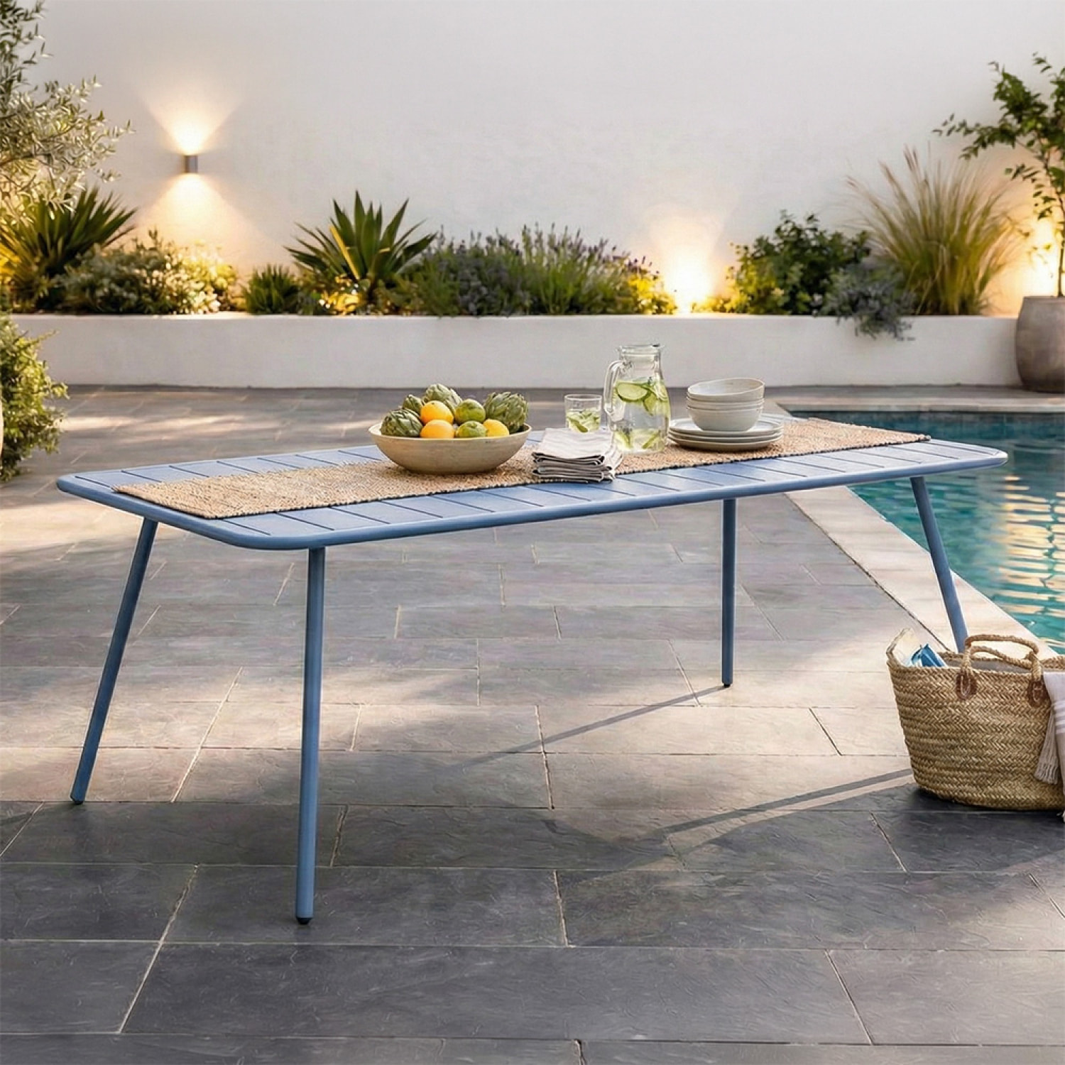 EVORA Table de jardin 6 places 160cm bleu