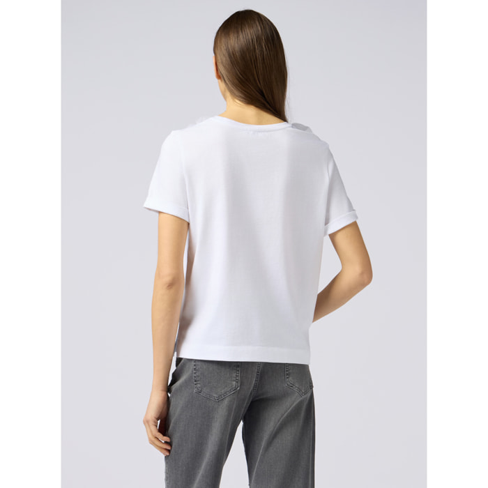 Oltre - Camiseta con aplicaciones florales - Blanco