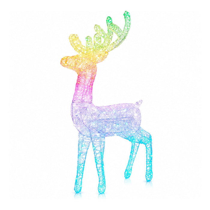 Reno navideño led acrílico rgb con 165 leds multicolor, con mando a distancia y temporizador 65x20x120 cm