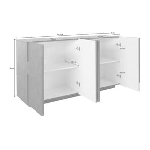 Credenza moderna a 4 ante, Made in Italy, Madia da cucina, Buffet di design da soggiorno, cm 162x44h86, colore Bianco lucido