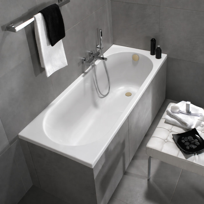 Baignoire droite 170 x 70 O.Novo + Vidage de baignoire WIRQUIN doré