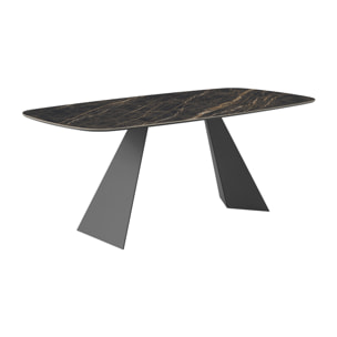 TAVOLO FISSO PRISMA - GRIGIO CARBONE, BOTTE BORDO INCLINATO, PIANO PORCELLANATO PORTORO LUCIDO