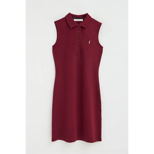 Vestito corto granate smanicato con colletto a polo e logo Rigby Go