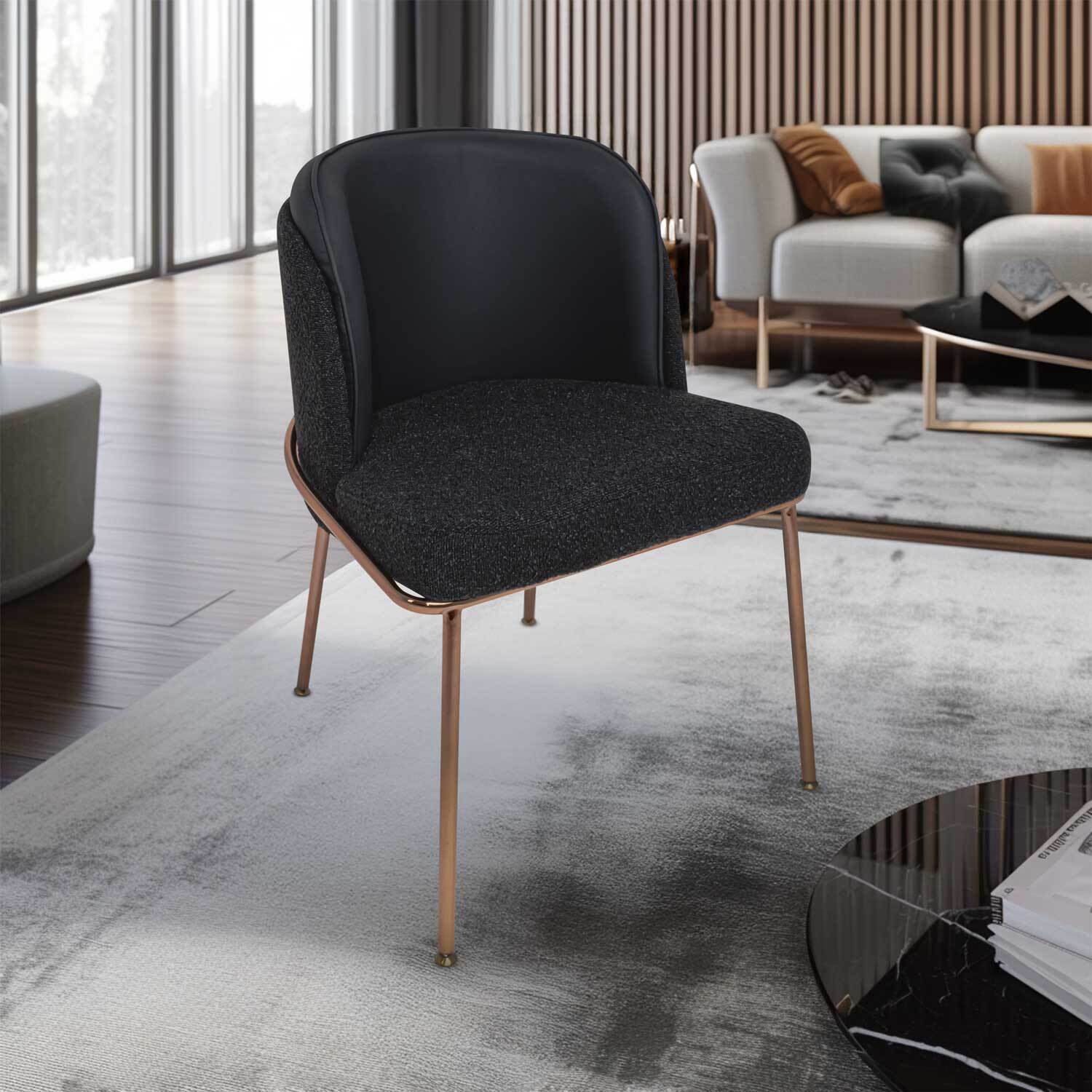 Thun Boucle - Coppia di poltroncine di design in metallo, seduta in tessuto bouclÃ© e schienale in letherette