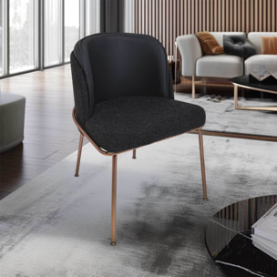 Thun Boucle - Coppia di poltroncine di design in metallo, seduta in tessuto bouclÃ© e schienale in letherette