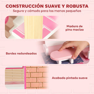 AIYAPLAY Casa de Muñecas de Madera 3 Pisos con Balcón, Escaleras y 10 Muebles, Casita de Muñecas para Niñas, Juguete de Imitación para Niños de 3 a 6 Años, Rosa