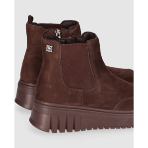 Botines de Serraje - Marron - Tacón: Bajo