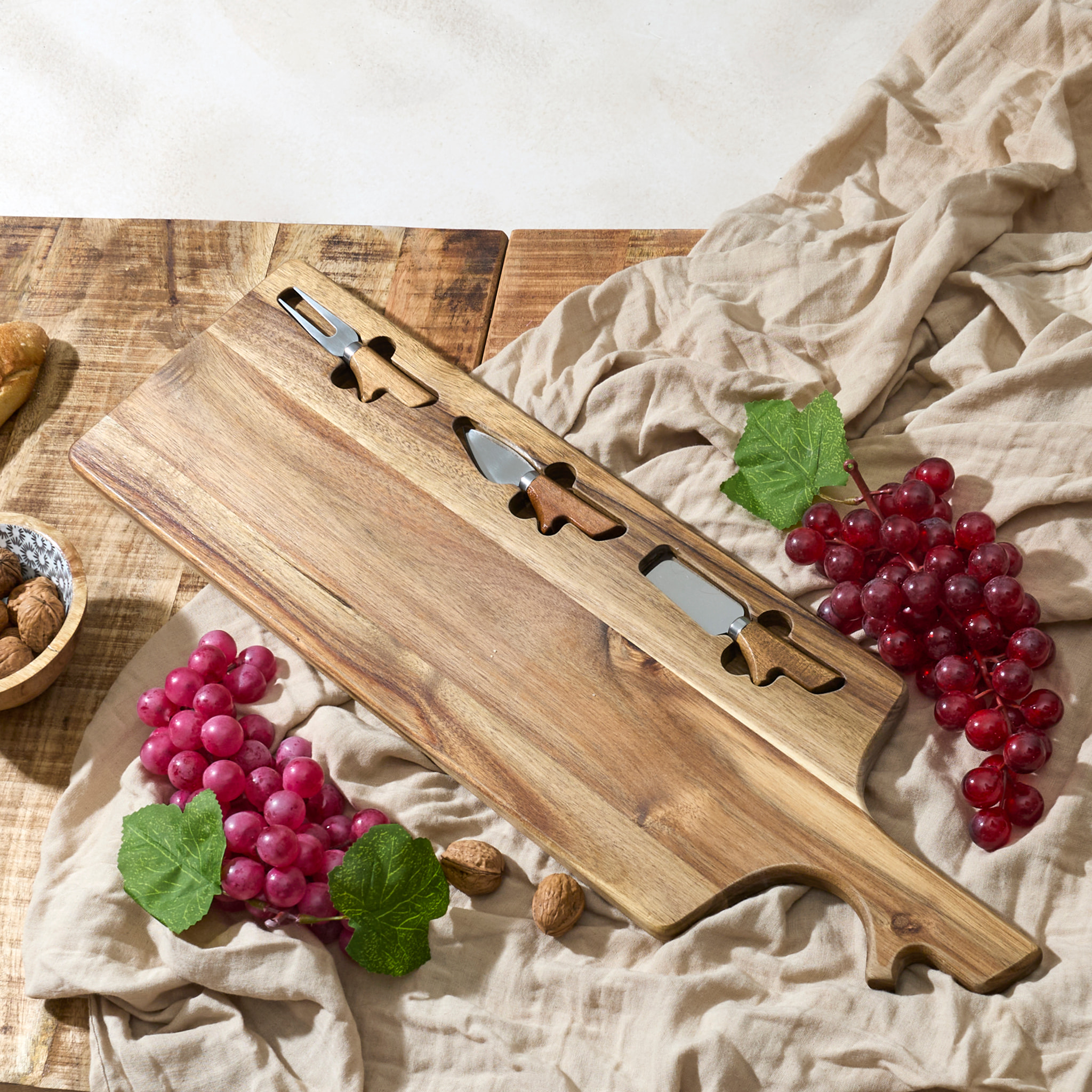 Planche A Fromage Acacia Avec 3 Couteaux