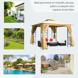 Carpa para Exterior 3x3 m Cenador con Mosquitera Doble Techo Ventilado Beige