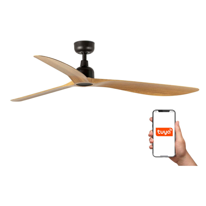 OUTWOOD L Ventilateur de plafond marron/bois chêne IP44 TUYA