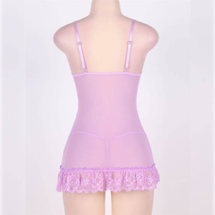 Babydoll lila cuello v y encaje con bragas