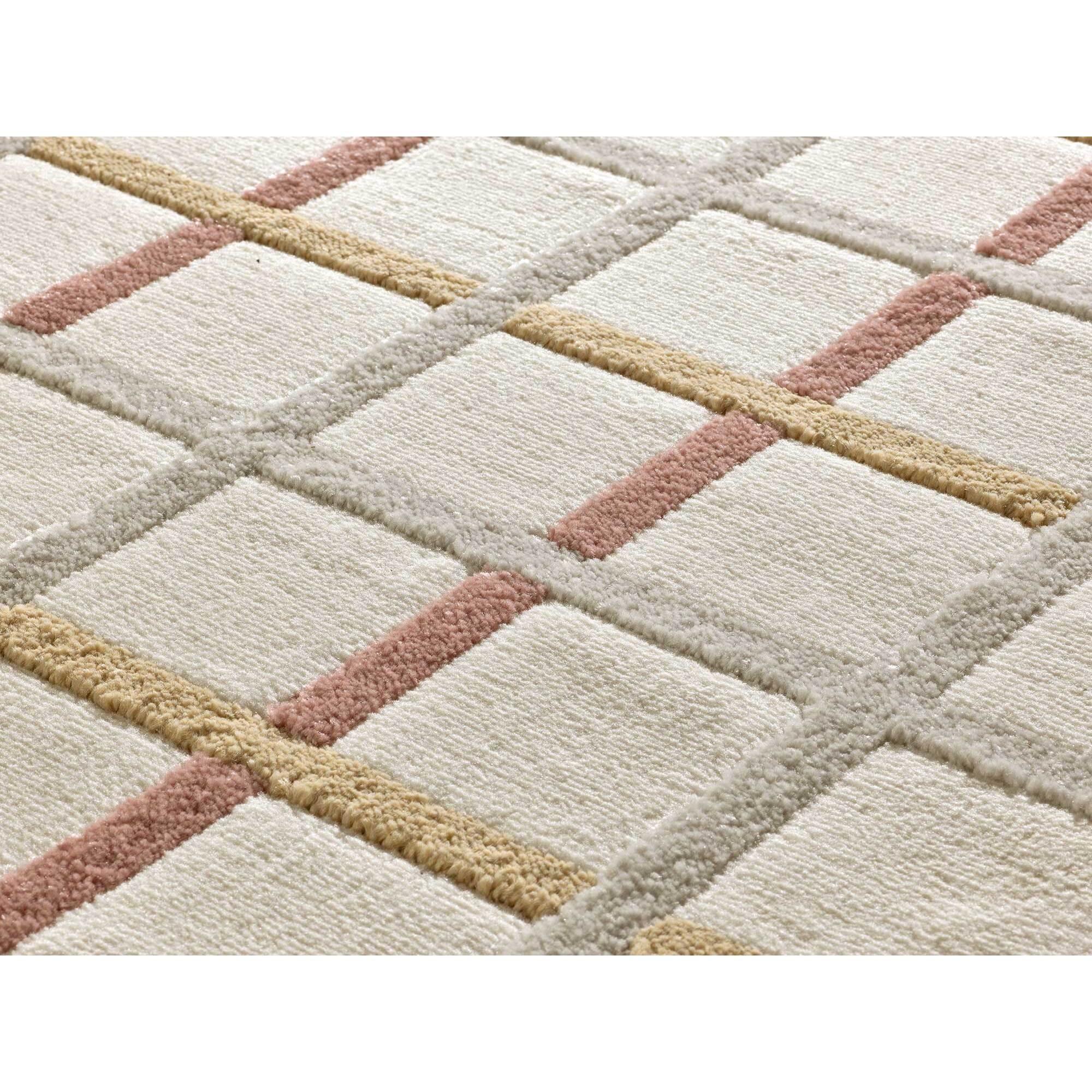 KARISMA Alfombra de cuadros con relieve rosa, varias medidas disponibles.