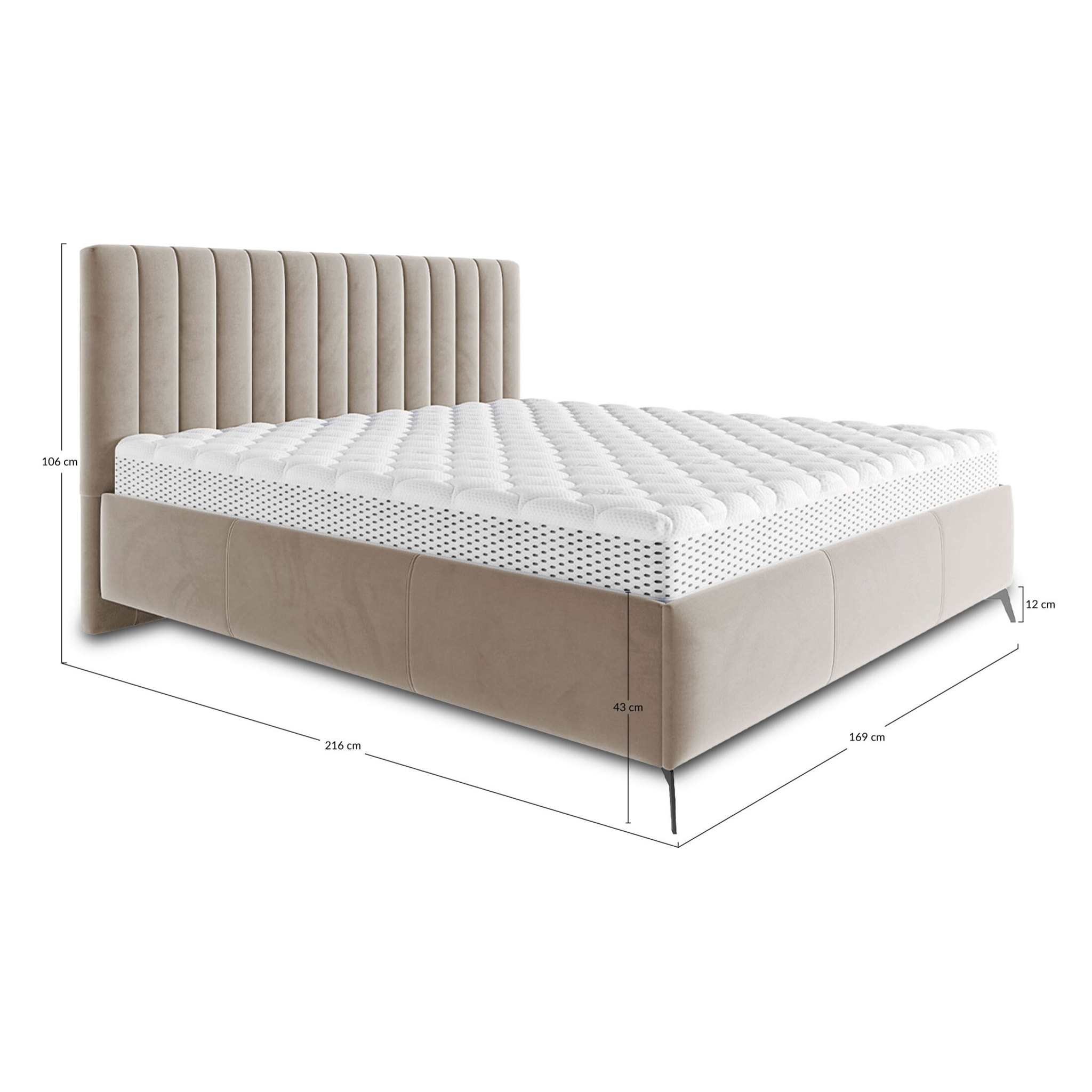 Mendoza - lit coffre - 160x200 - sommier inclus - en velours - Gris