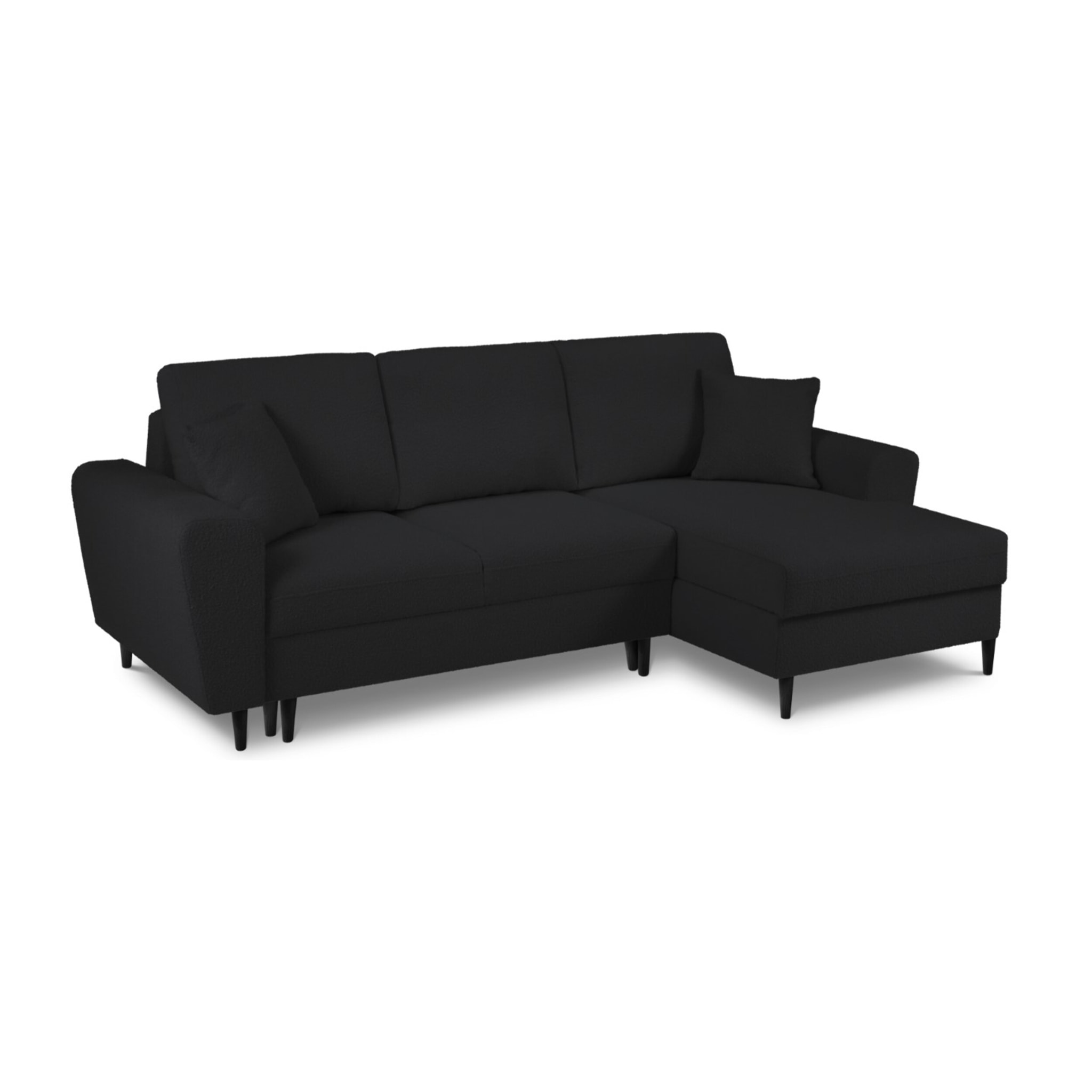 Canapé d'angle droit convertible avec coffre de rangement "Kyoto" 4 places en bouclé noir