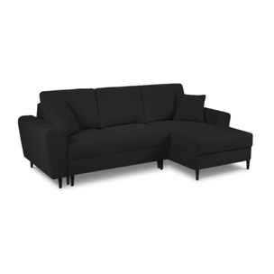 Canapé d'angle droit convertible avec coffre de rangement "Kyoto" 4 places en bouclé noir