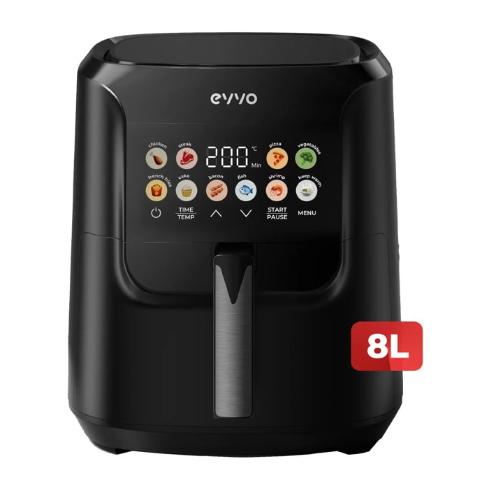 Freidora sin aceite EVVO Tasty Fryer Advance 8L, capacidad 8 l, hasta 200ºC, 2000W, panel táctil, doble resistencia