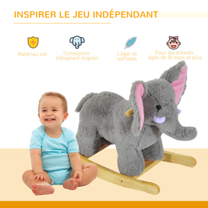 Jouet à bascule éléphant pour enfant +18 mois effet sonore poignées gris