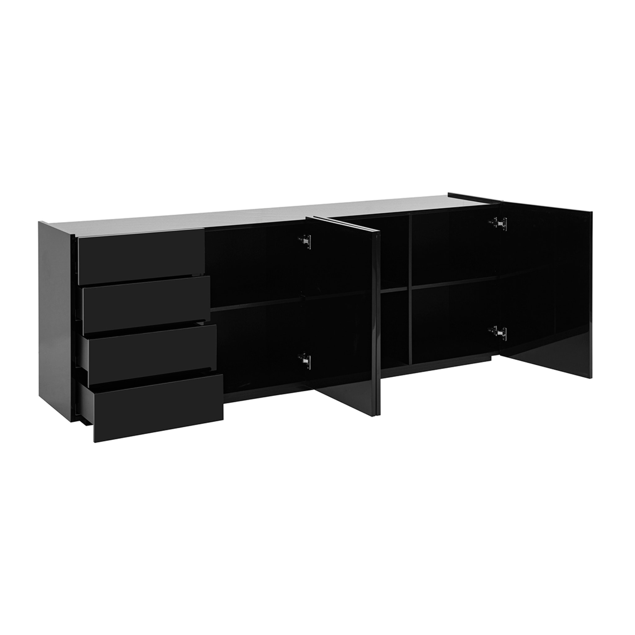 Buffet noir laqué brillant 3 portes 4 tiroirs L200 cm ISAURE