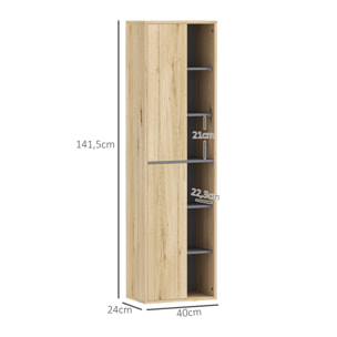 Columna de Baño de Pared Armario de Baño con Compartimentos Abiertos y 2 Puertas Mueble de Baño Moderno 40x24x141,5 cm Natural