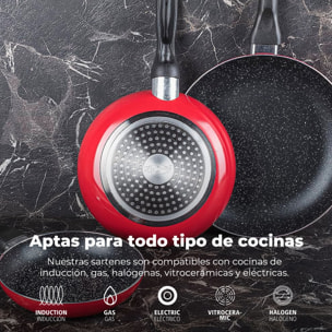 Set 8 pzs (batería de cocina onil 5 pzs + set 3 sartenes navy red & marble 16+20+24cm)