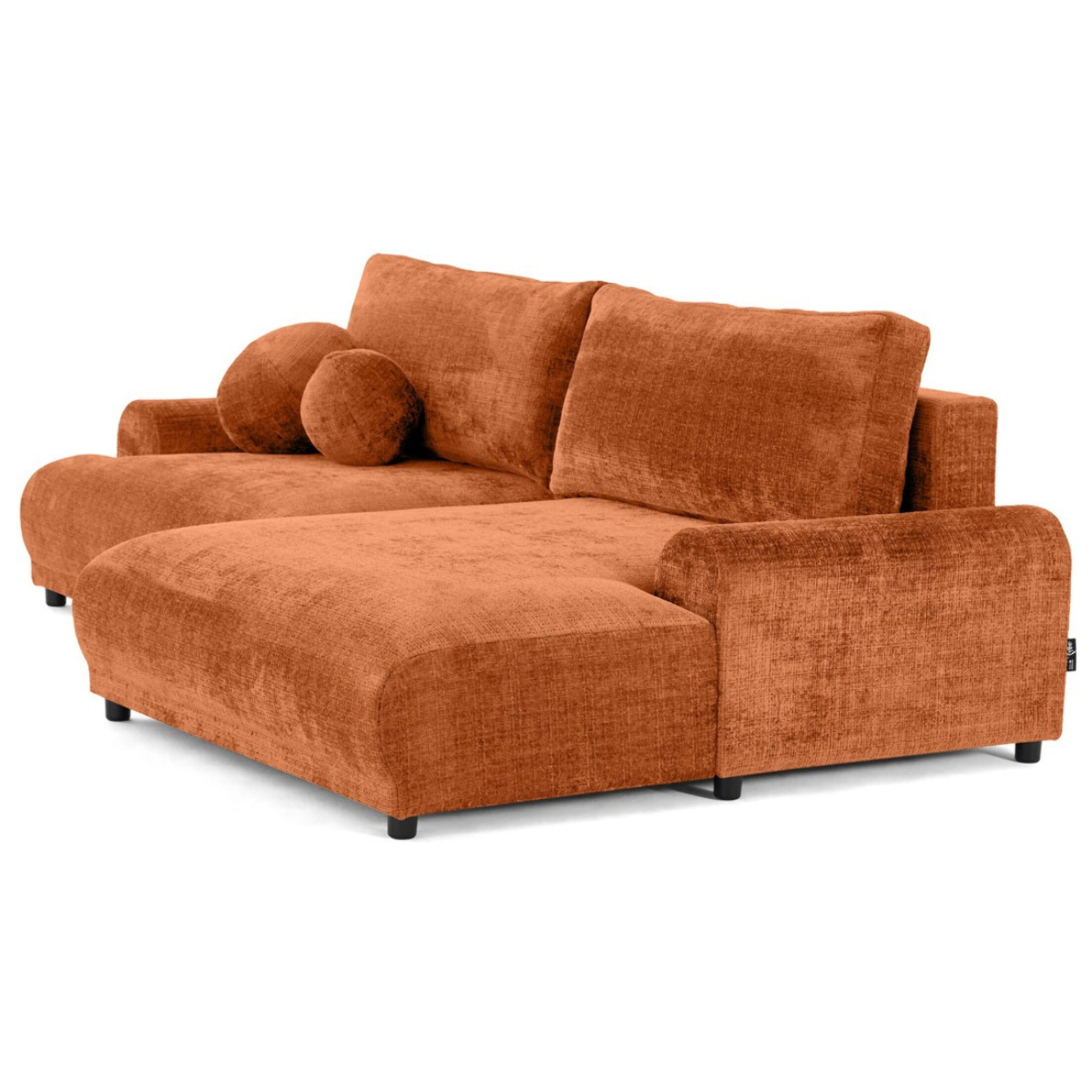 Nelly - canapé d'angle droit 4 places convertible avec coffre en velours texturé - Rouille