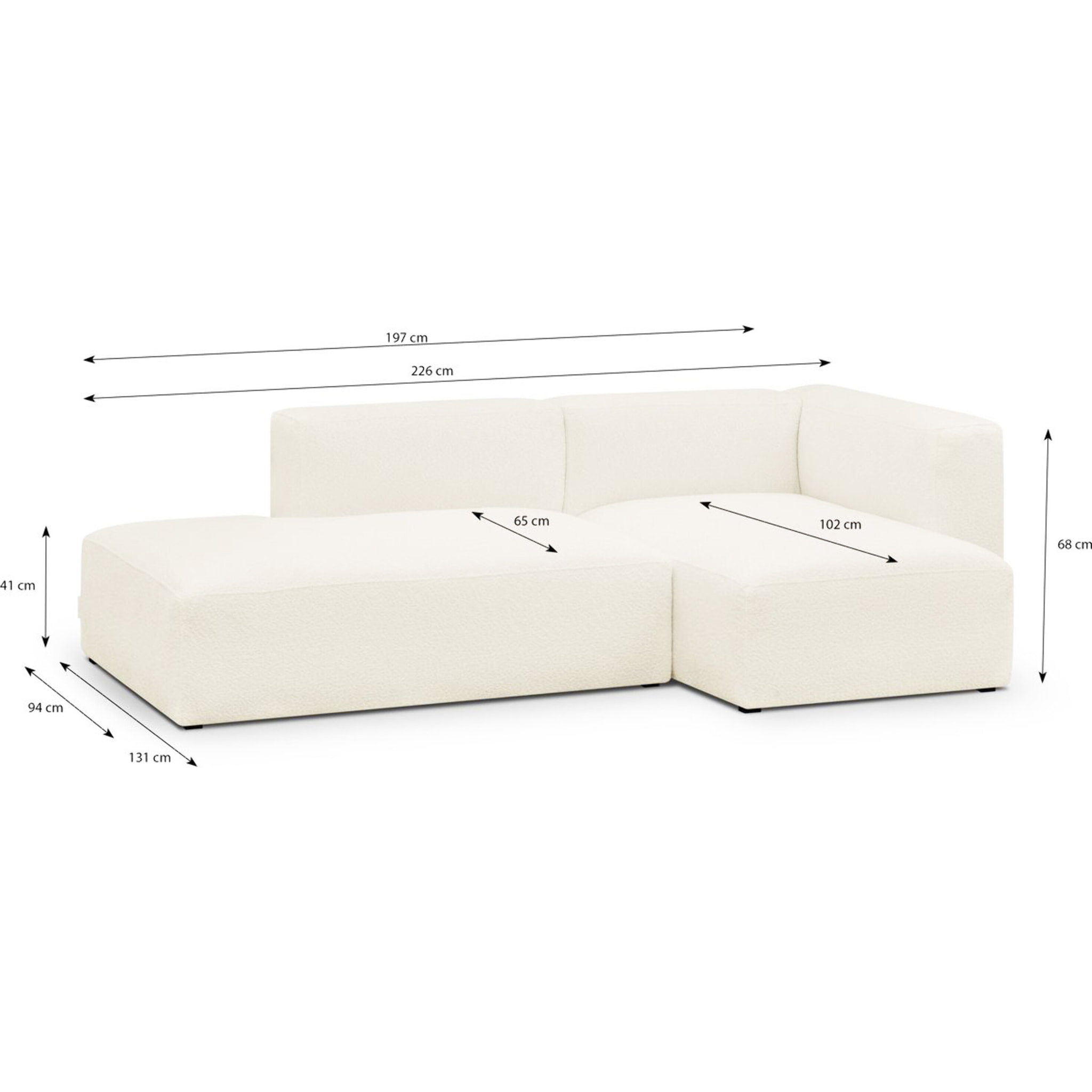 Canapé d'angle à droite modulable 3/4 places en tissu bouclette - MODULO