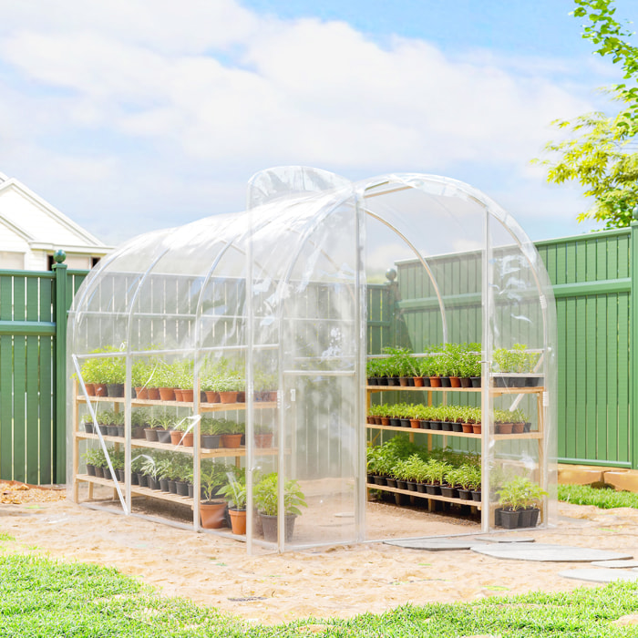 Serre tunnel de jardin 6 m² - 3 x 2 x 2 m - porte - acier galvanisé PE 150 g/m² transparent