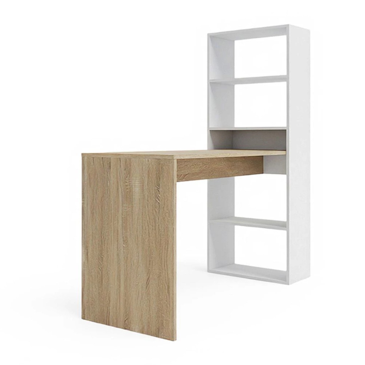 Mesa de escritorio con estantería Cosmic en blanco artik roble canadian 120 x 144 cm Blanco Artik (Blanco Mate) - Roble Canadian