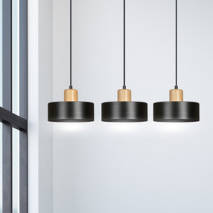 Lampada a sospensione TORIN in acciaio nero opaco e legno