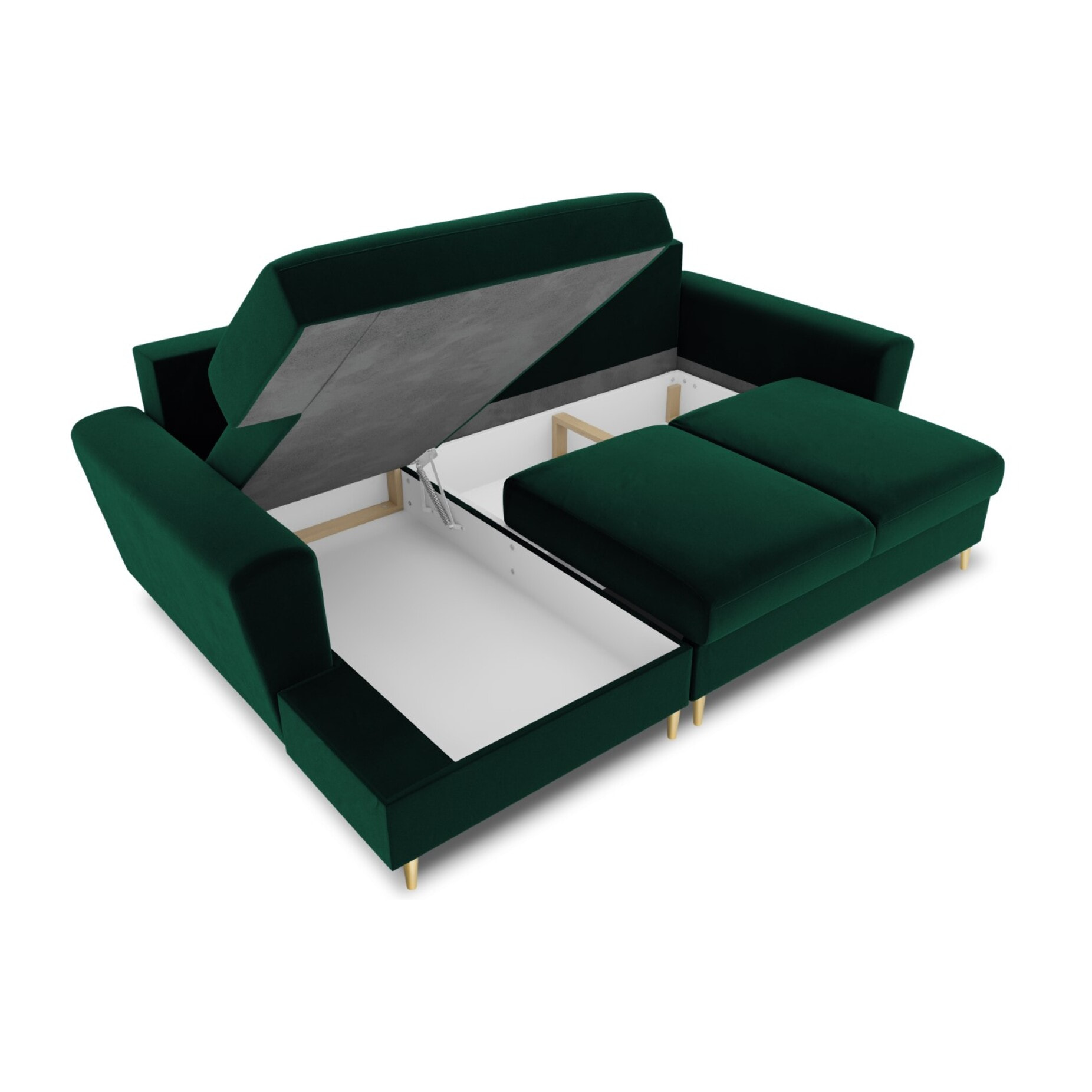 Canapé d'angle gauche convertible avec coffre de rangement "Kyoto" 4 places en velours vert bouteille