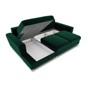 Canapé d'angle gauche convertible avec coffre de rangement "Kyoto" 4 places en velours vert bouteille