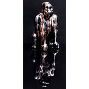 Statuette Gorille Noir Coulure Dore Argente H45cm