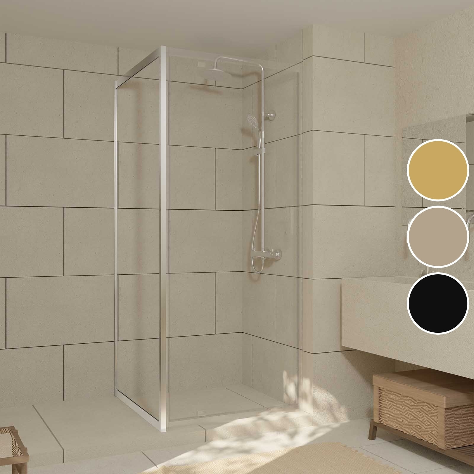 Retour pour Paroi pour douche - 80x200 cm - Profilés Chrome - verre transparent 6mm - CHROMED CRUSH
