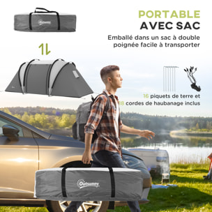 Tente de camping familiale 4-5 pers. 2 chambres 3 fenêtres sac gris