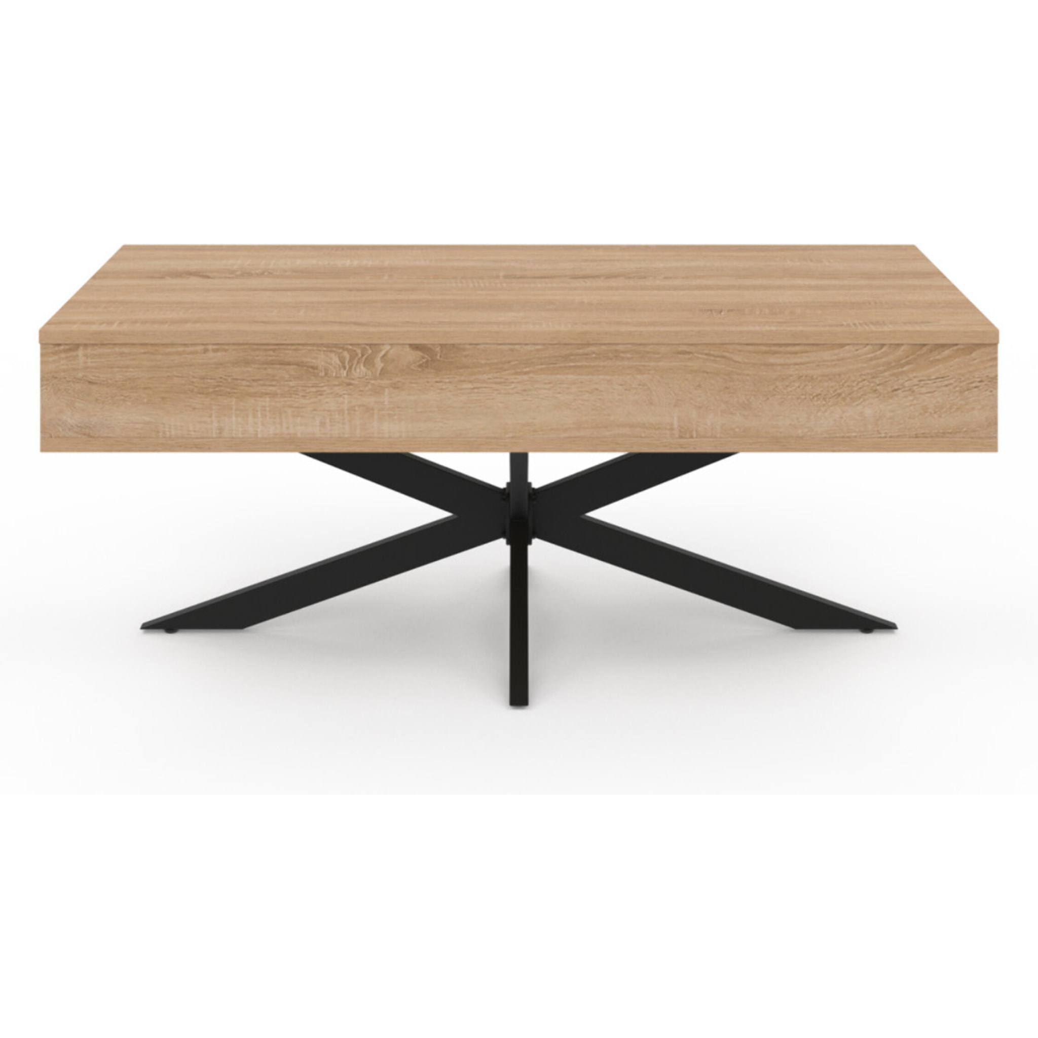 Table basse Spider relevable bois et pieds croisés noir