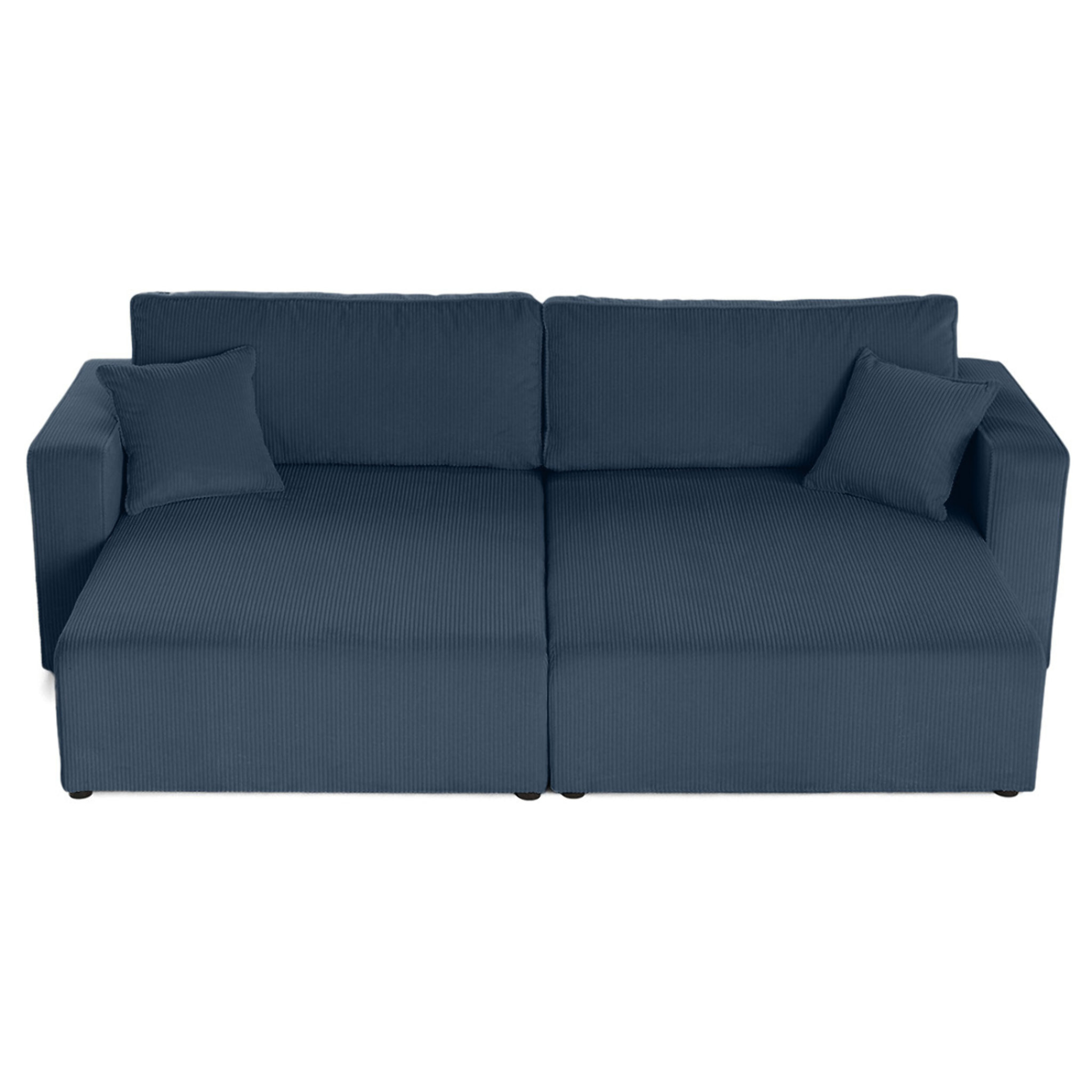Topaze - Canapé droit 4 places avec double méridienne - assise profonde - en velours côtelé - Bleu