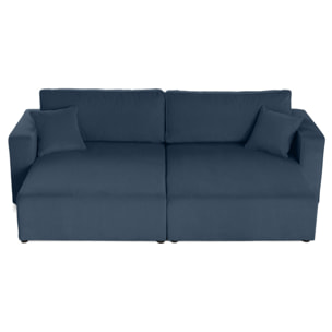 Topaze - Canapé droit 4 places avec double méridienne - assise profonde - en velours côtelé - Bleu