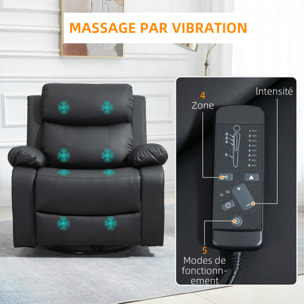 Fauteuil de massage et relaxation électrique  inclinable pivotant repose-pied télécommande noir