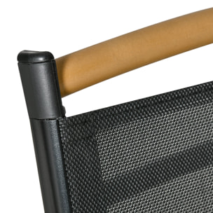 Ensemble table de jardin 6 personnes - chaises pliables inclinables accoudoirs - alu textilène noir plastique effet bois