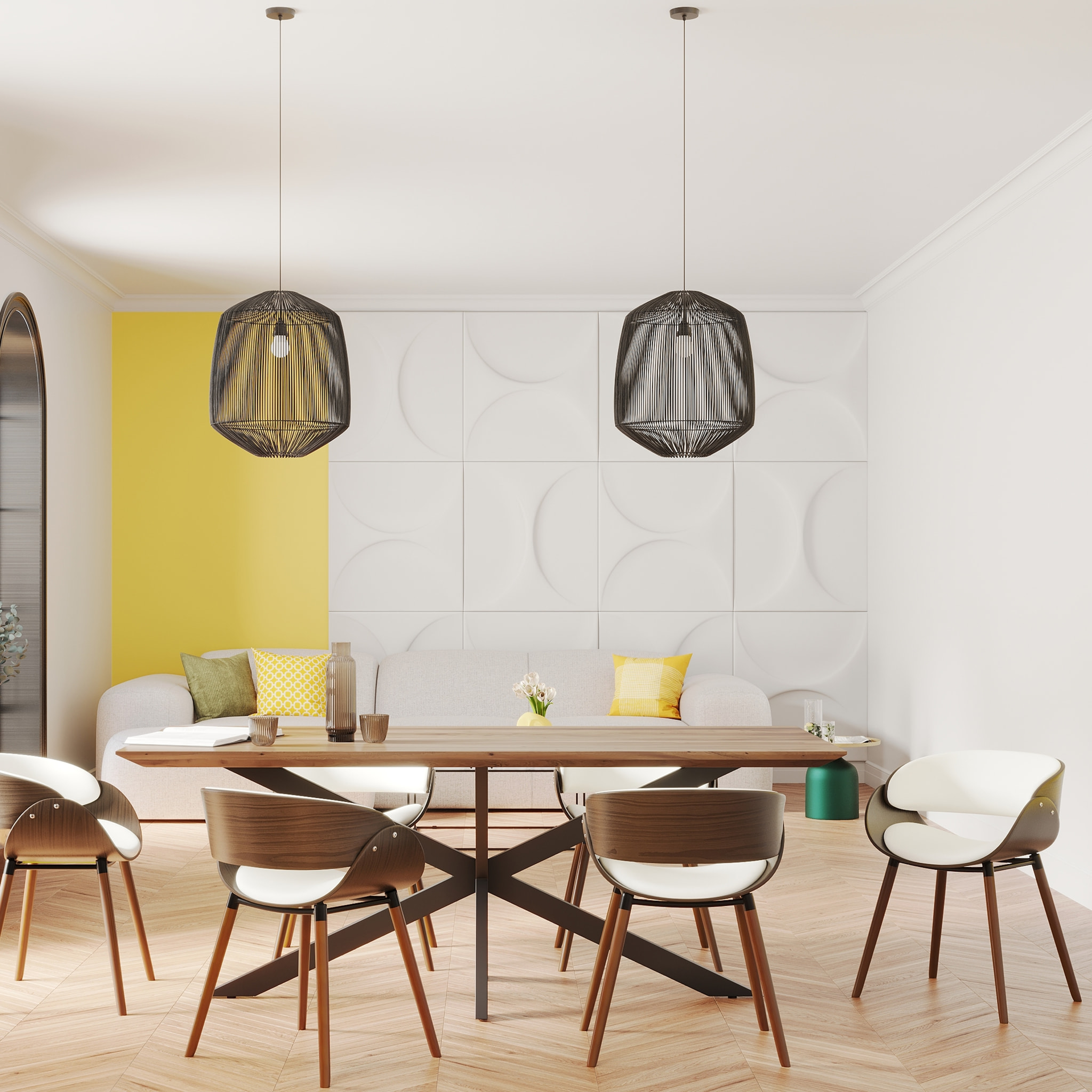 Chaise en cuir synthétique blanc et bois plaqué noyer - Polo
