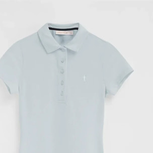 Vestido corto azul claro de manga corta con cuello polo y logo Rigby Go