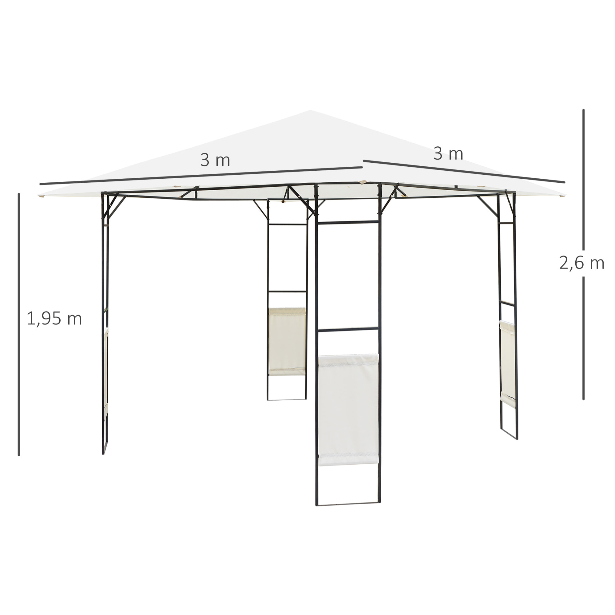 Tonnelle barnum pavillon de jardin dim. 3L x 3l x 2,6H m métal époxy toile polyester haute densité crème