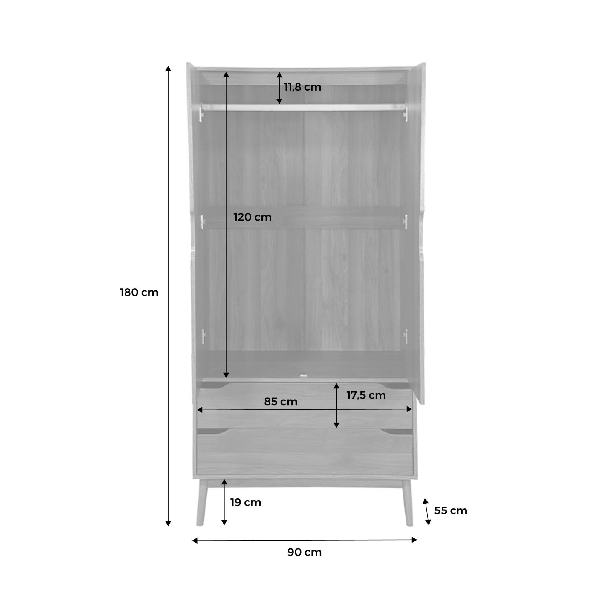 Armoire dressing vintage décor bois 2 portes. 2 tiroirs. 1 tringle