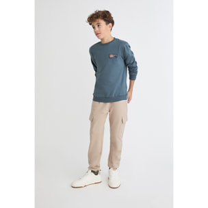 Conjunto niño sudadera petróleo y beige y pantalón jogger cargo, bolsillos laterales y puños elásticos | Color: Petroleo | Street Monkey