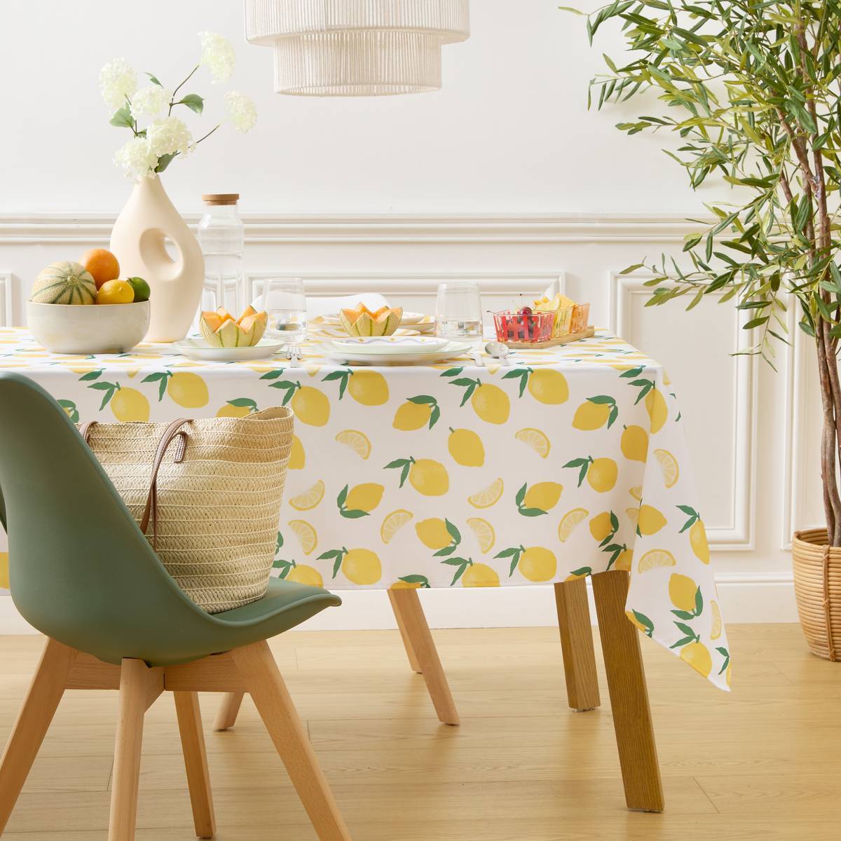 Nappe Fruity 240x140cm jaune imprimé citrons