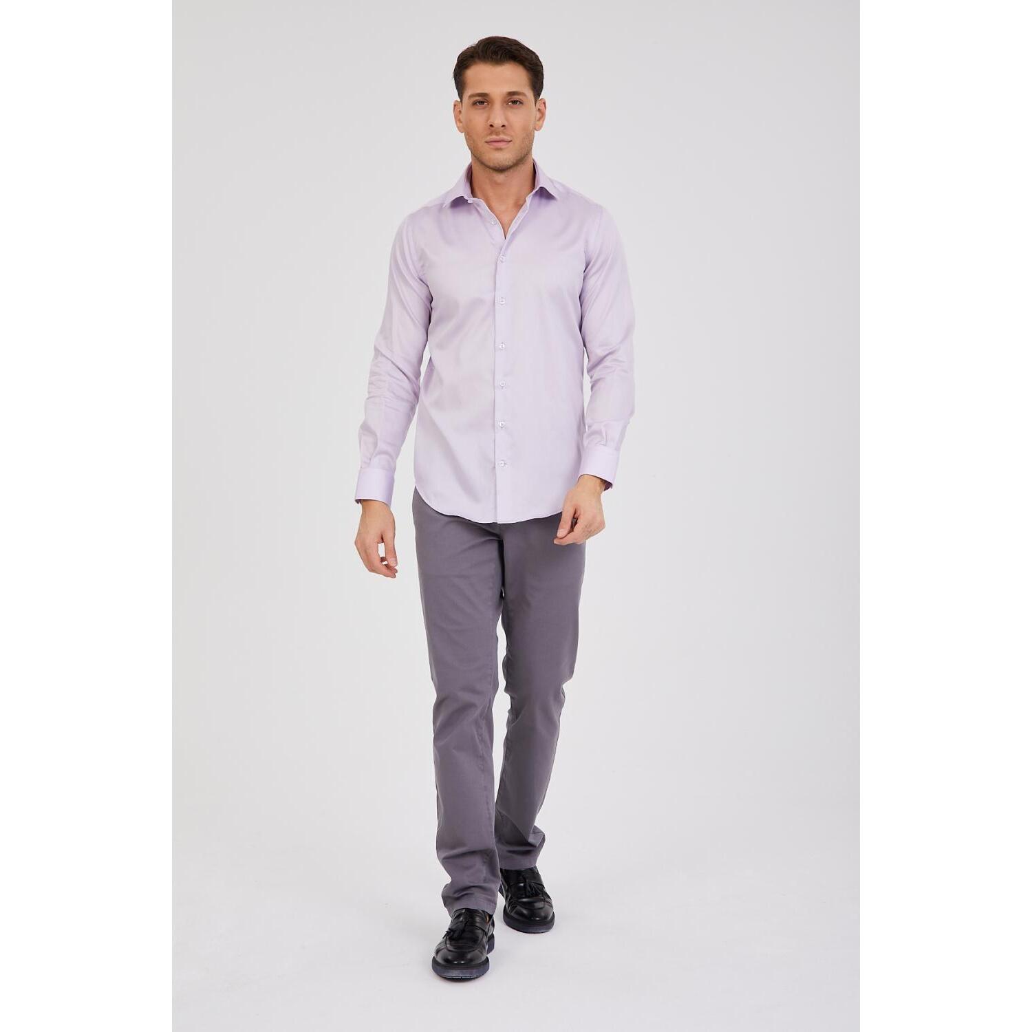 Camicia Uomo 1 Bottone Francese Slim Satin Unito Lilla