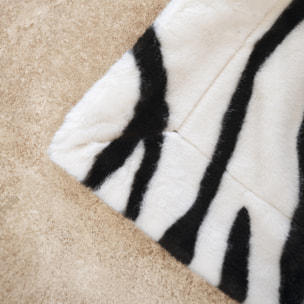 Plaid doux à motif zèbre avec dos en velours - Noir