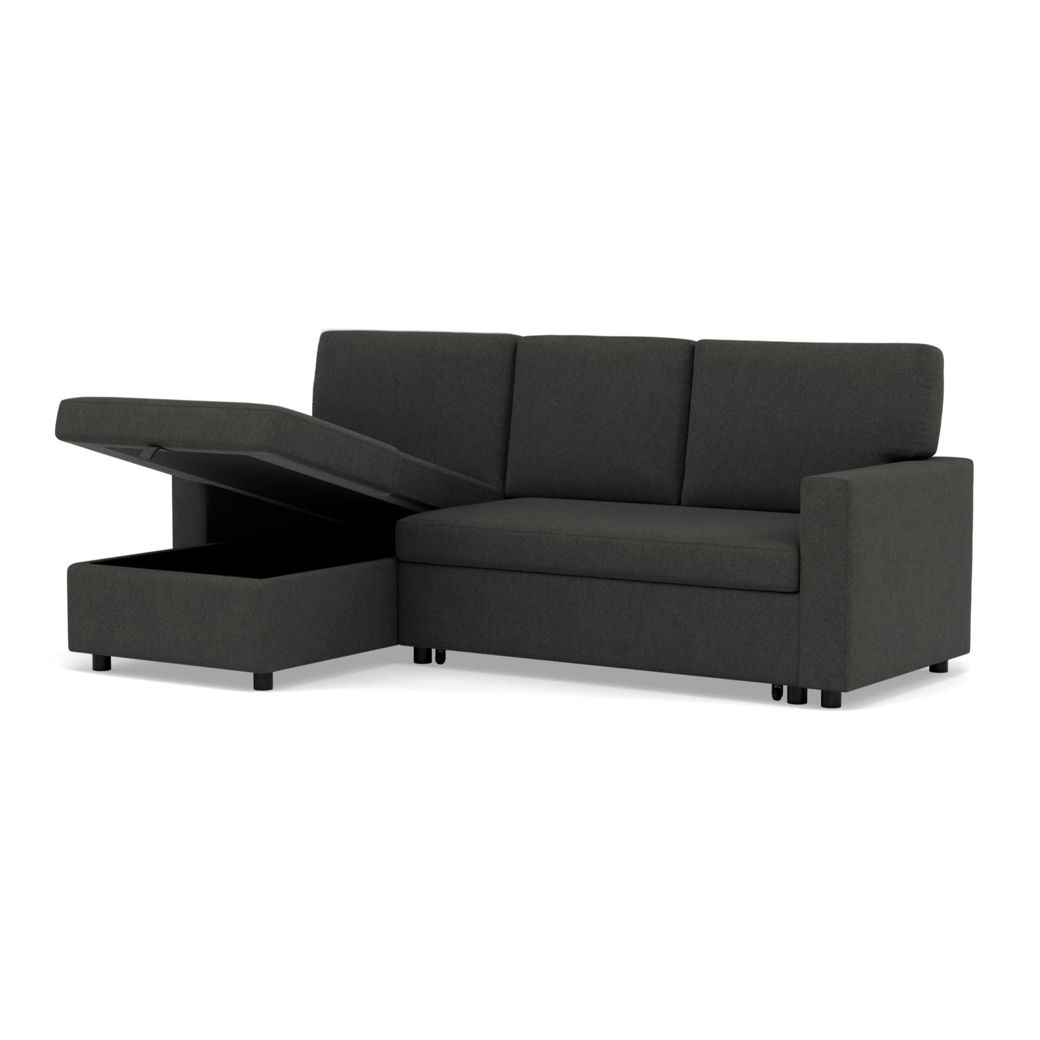 Meiya - canapé d'angle réversible 4 places convertible avec coffre en tissu - Gris foncé
